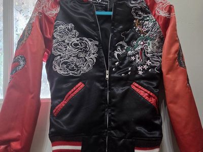 Japanese Dragon & Snake satin bomber jacket unisex adult small