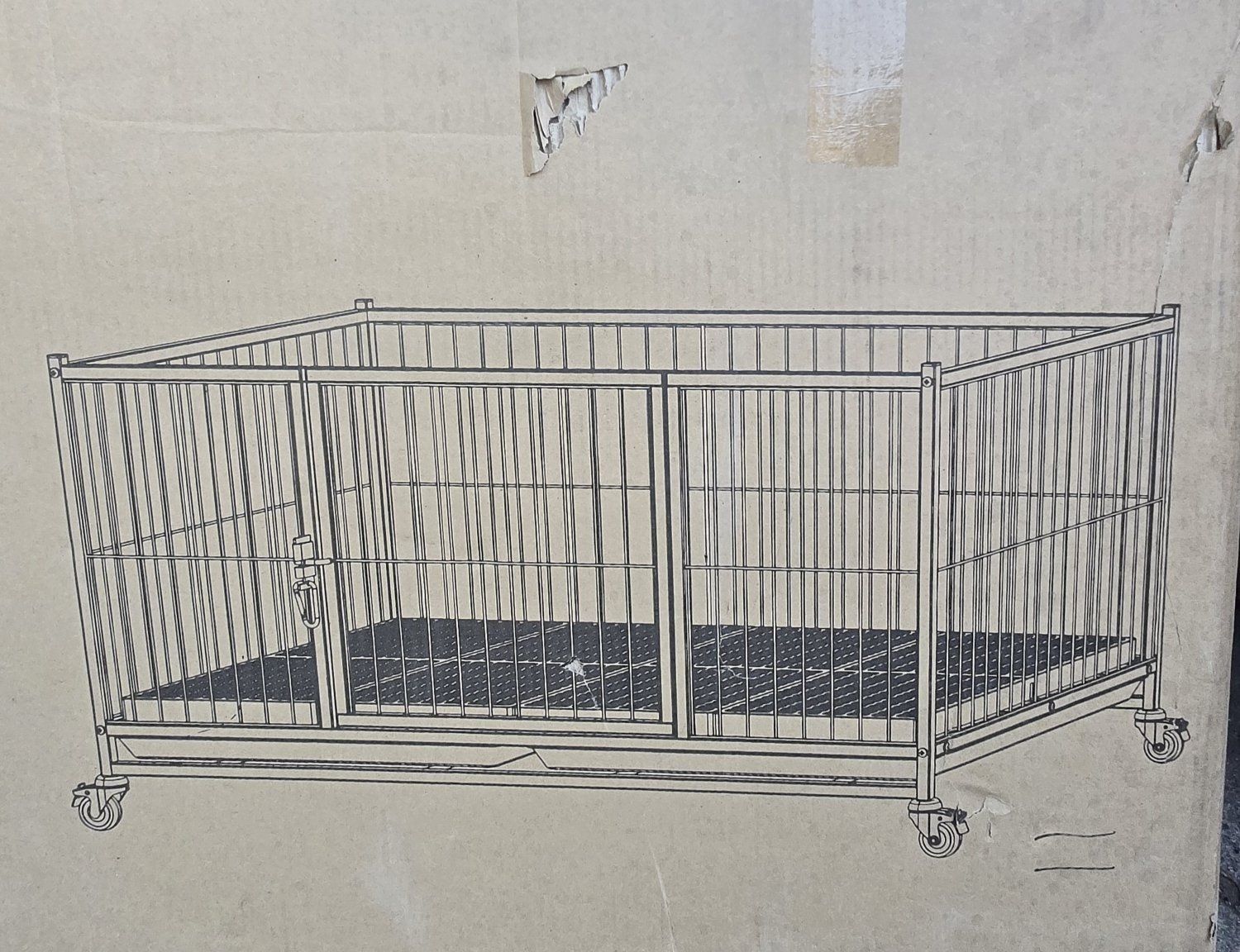Heavy Duty Dog Crate DWP1002, 42.5" L x 28" W x 22.5" H, Black Hammer Spray Finish, with Wheels