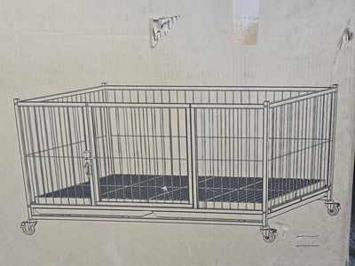 Heavy Duty Dog Crate DWP1002, 42.5" L x 28" W x 22.5" H, Black Hammer Spray Finish, with Wheels