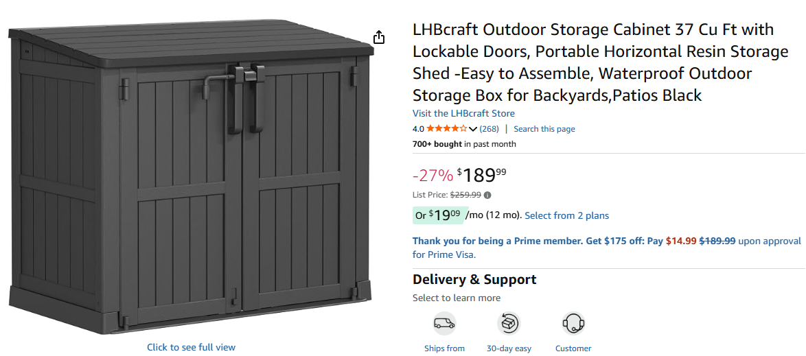 LHBcraft 37 Cu. Ft. Outdoor Storage Cabinet with Lockable Doors - Black