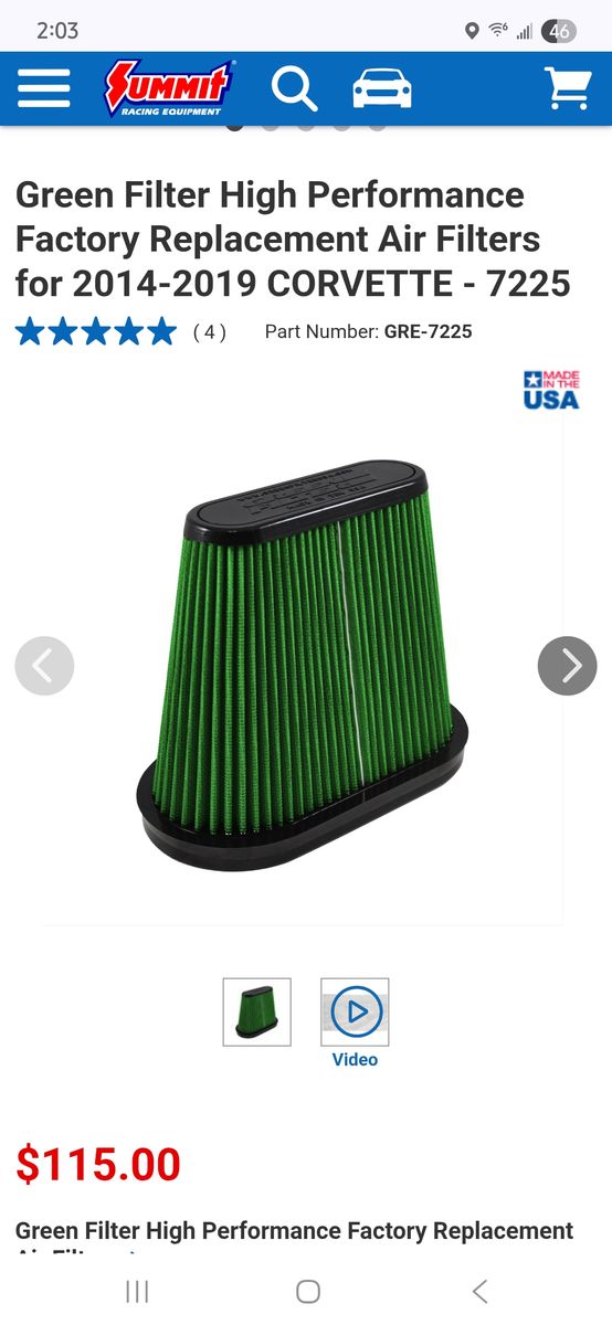 2014-2019 corvette air filters