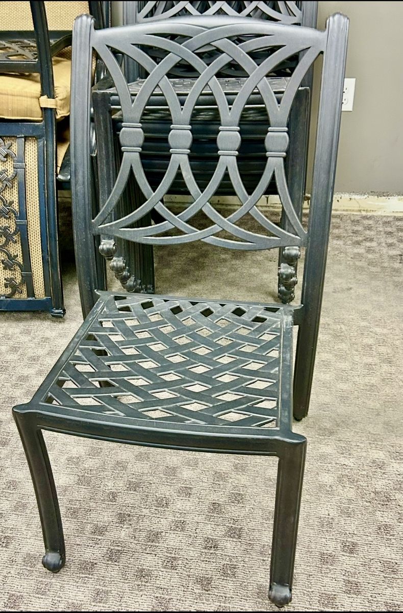 Set of 8 Black Woven Pattern Metal Outdoor Patio Dining Chairs