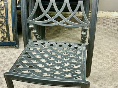 Set of 8 Black Woven Pattern Metal Outdoor Patio Dining Chairs