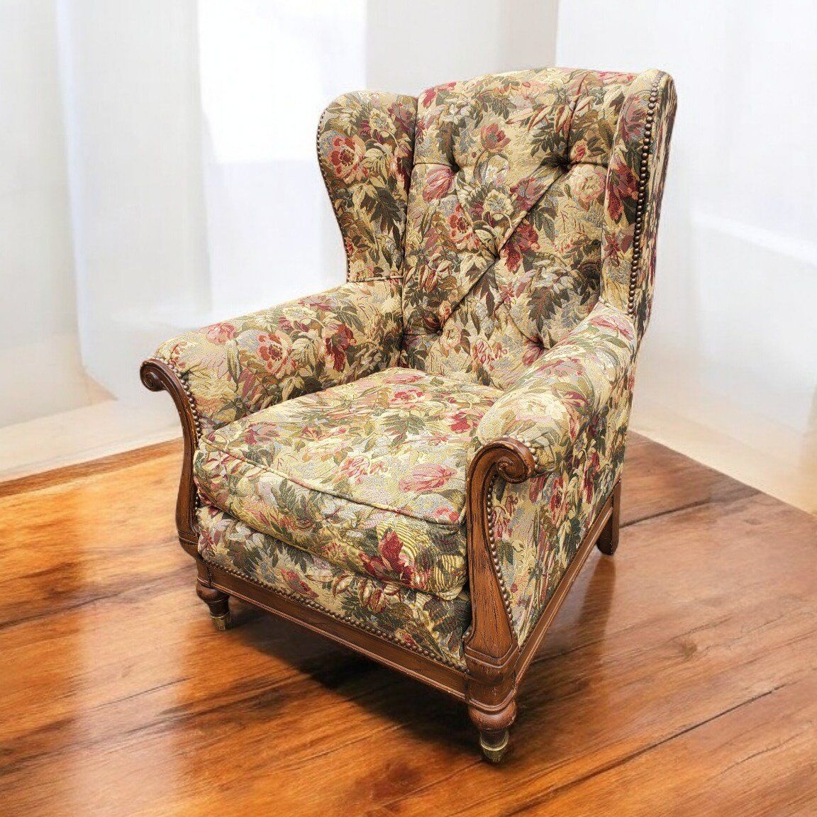 Lillian August Floral Arm Chair on Casters