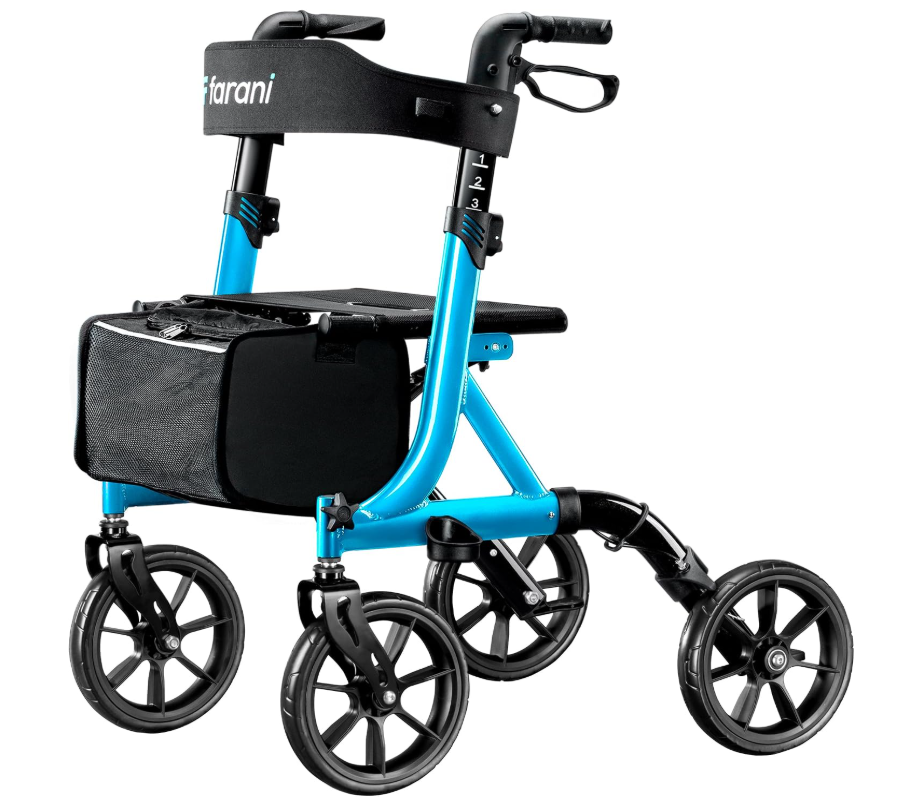 New Farani IF-M02 All Terrain 10" Rubber Wheels, Compact Size Lightweight Foldable Rolling Walker w/seat 300 lbs capacity