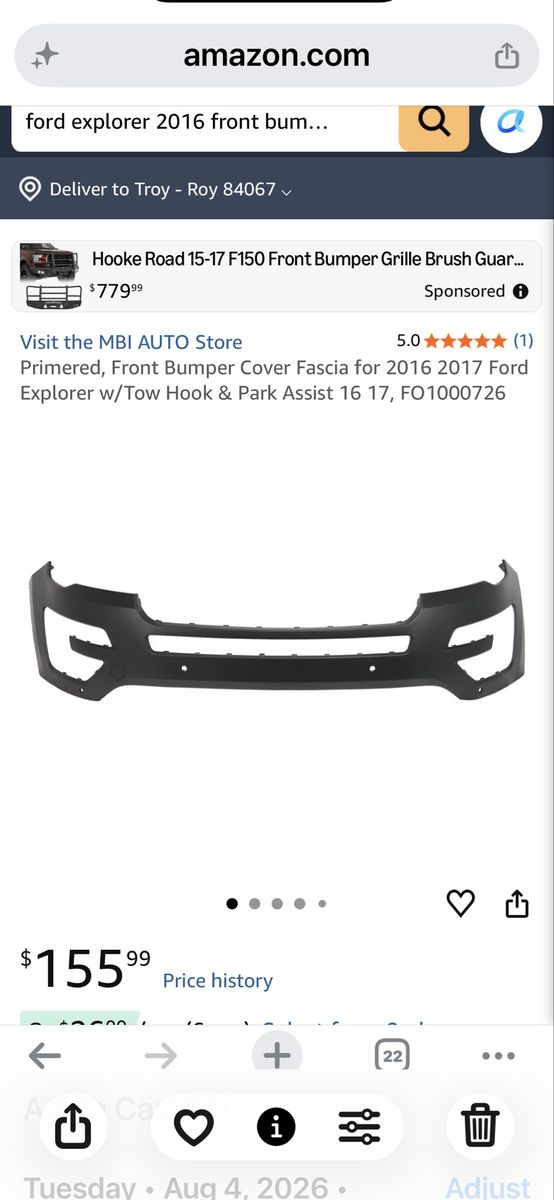 New , 2016-2017 Ford Explorer MBI AUTO Primered Front Bumper Cover Fascia & Grille
