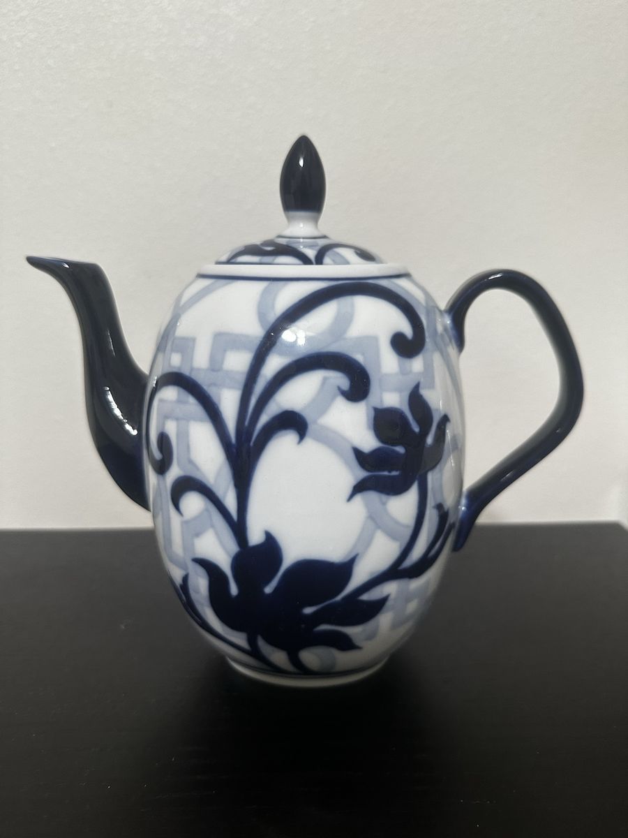Blue & White Floral Ceramic Teapot - Decorative Collectible