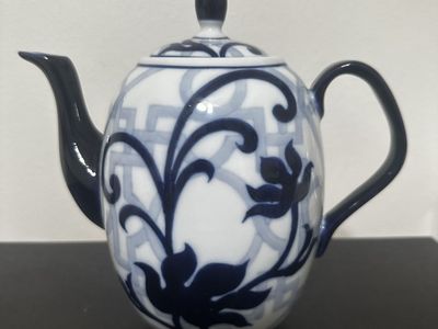Blue & White Floral Ceramic Teapot - Decorative Collectible