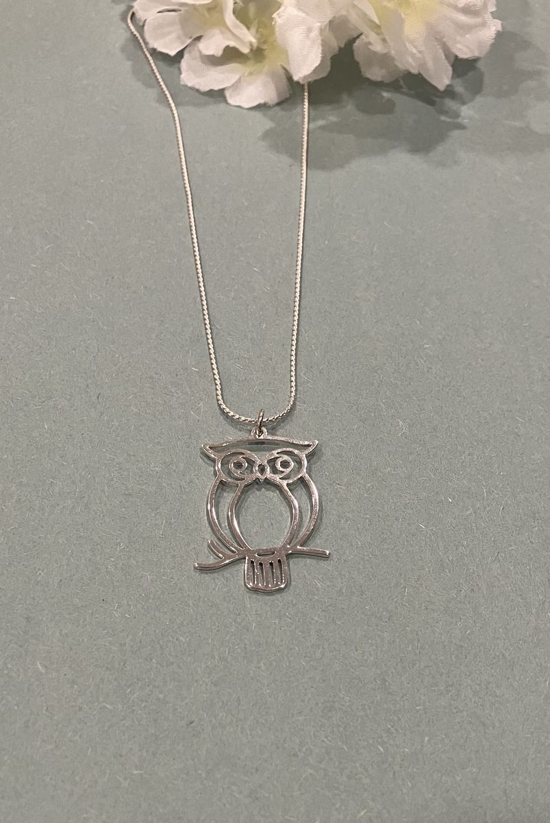 Silver Owl Pendant On Silver Necklace