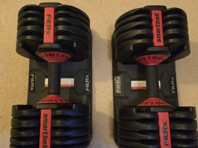 Pair of FitRx Smartbell Adjustable Dumbbells - 5 to 52.5 lbs Each - Space-Saving Home Gym Weights