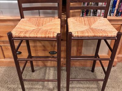 Pair Of Ladderback Italian Bar Stools With Rush Seats