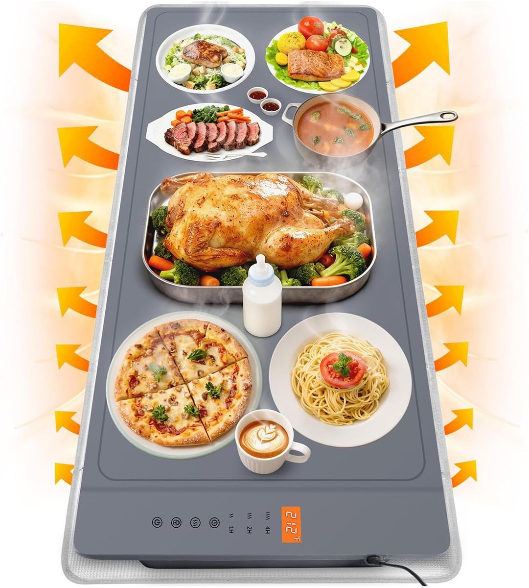 NEW Warming Mat For Food Extra Large with Heat-Resistant Pad, 36"x16"Food Warming Mat 6 Temp Levels,8-Hour Timer, Child Lock