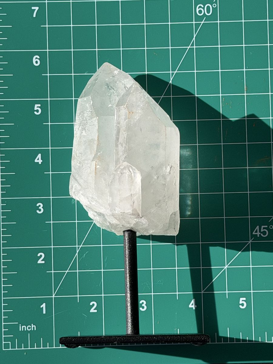 Large Clear Quartz Crystal Specimen with Metal Display Stand - 6.5 inch Tall