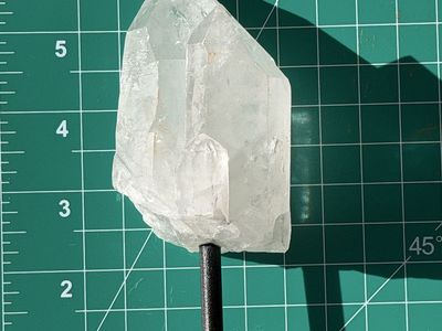Large Clear Quartz Crystal Specimen with Metal Display Stand - 6.5 inch Tall