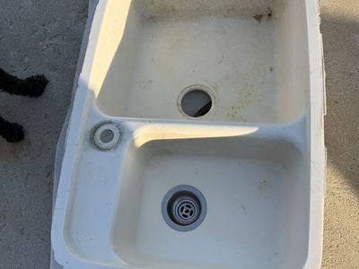 Coriam Used Double Basin Utility Sink - White, Functional with Minor Wear