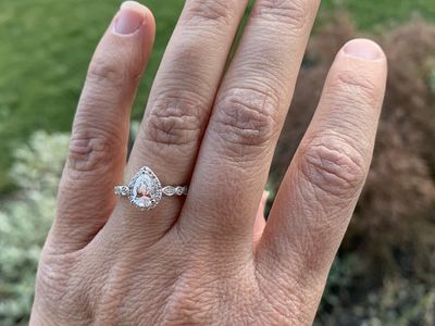 GIA Certified 0.70 CT Pear Diamond Halo Engagement Ring (14K White Gold)