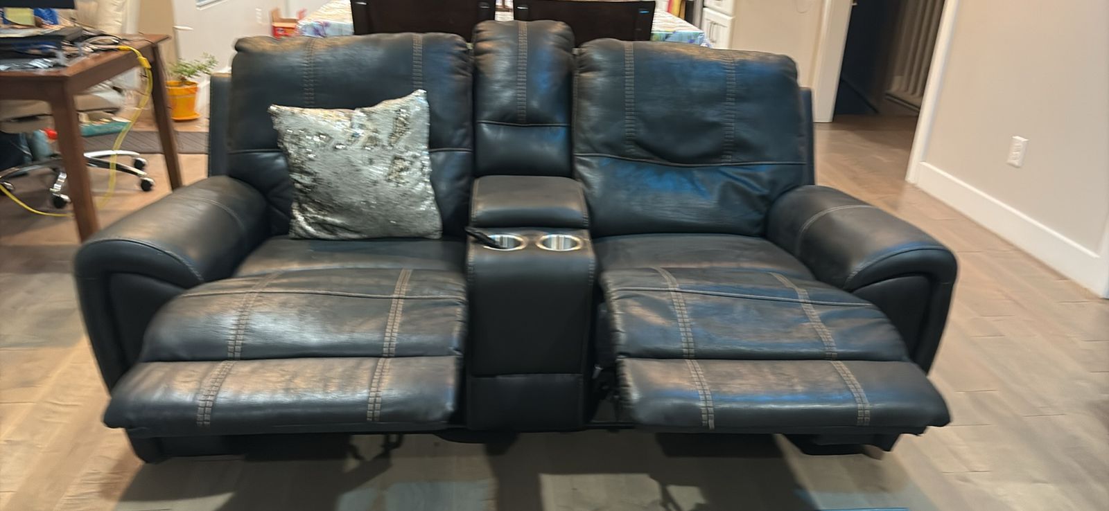 Dark Reclining Loveseat and couch w/ Console & Cupholders