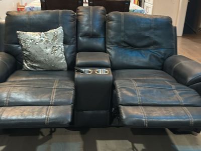 Dark Reclining Loveseat and couch w/ Console & Cupholders