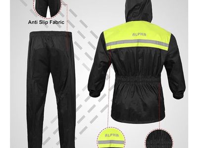 Alpha Cycle Gear Waterproof Motorcycle Rain Suit Jacket & Pants Set High + cover water shoes - LARGE