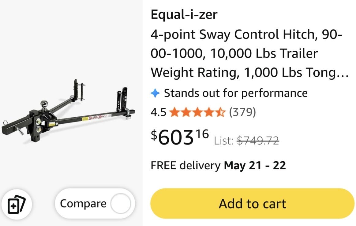Equal-i-zer 90-00-1000 4-Point Sway Control Hitch - 10k Lb Trailer / 1k Lb Tongue Weight