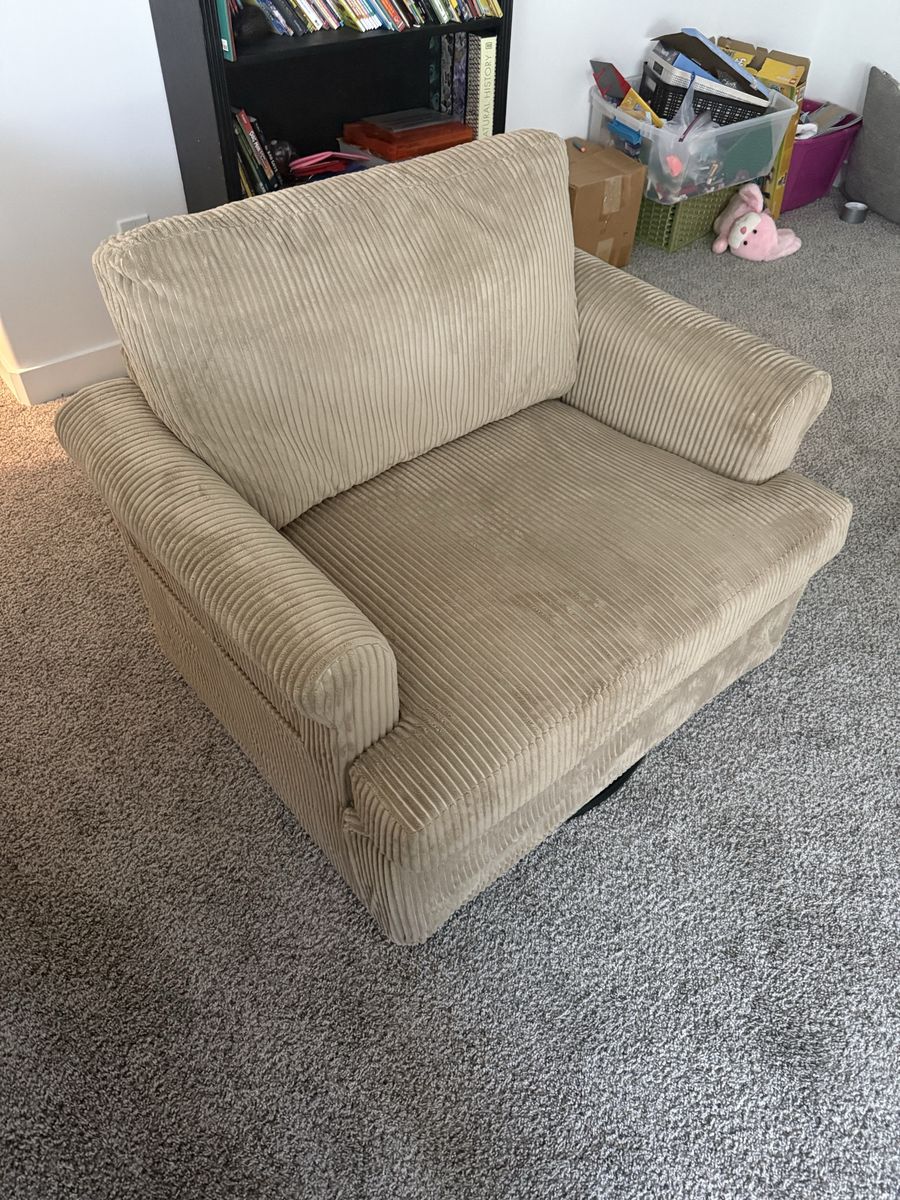 Beige Corduroy Oversized Armchair
