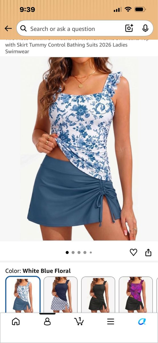 Women's 2XL Tankini Swimsuit: Floral Ruffle Top & Ruched Tummy Control Skirt