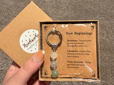Handmade "New Beginnings" Natural Bead Keychain - Moonstone, Labradorite, Green Aventurine