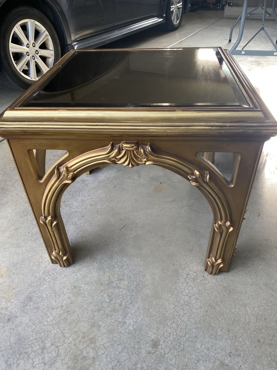 Vintage Ornate Gold Accent Table with Mirrored Glass Top