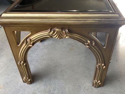 Vintage Ornate Gold Accent Table with Mirrored Glass Top