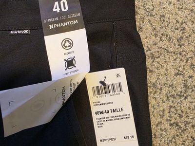 Hurley Phantom Heather Walkshort Size 40 Black Recycled 4-Way Stretch Shorts NWT
