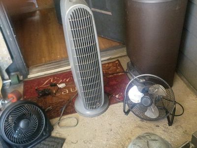 Assorted Household Fans - Tower Fan & (2) Box Fans - Used Condition