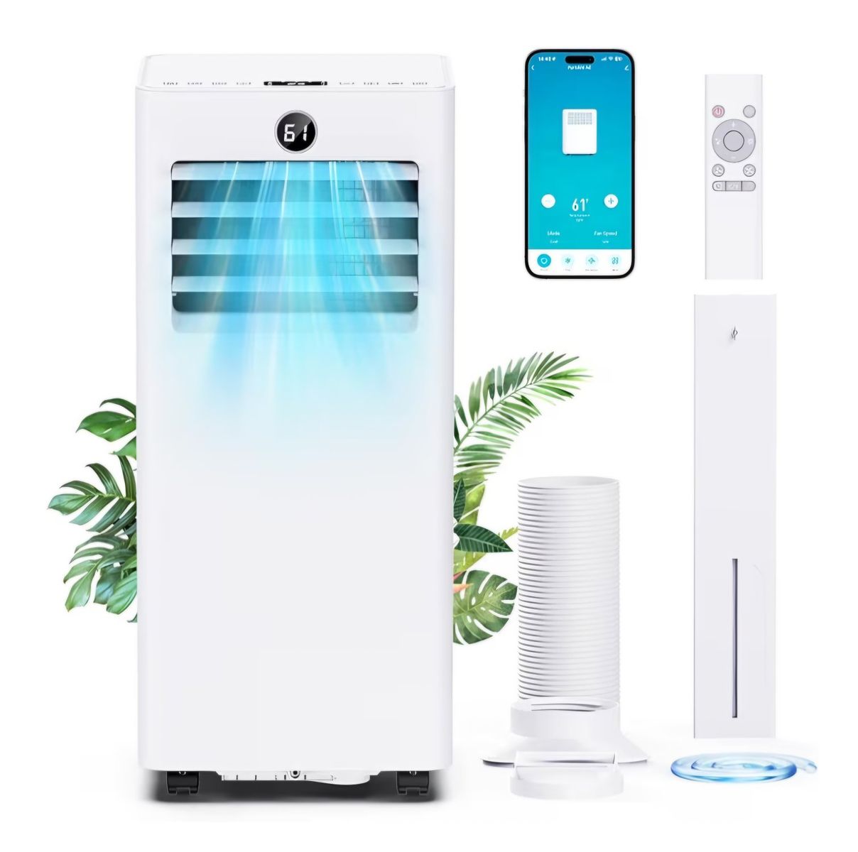 Portable Air Conditioners, 8000 BTU Quiet Air Conditioner with WiFi/App Control, 24H Timer, Dehumidifier, Fan, Cooling, Sleep Mo