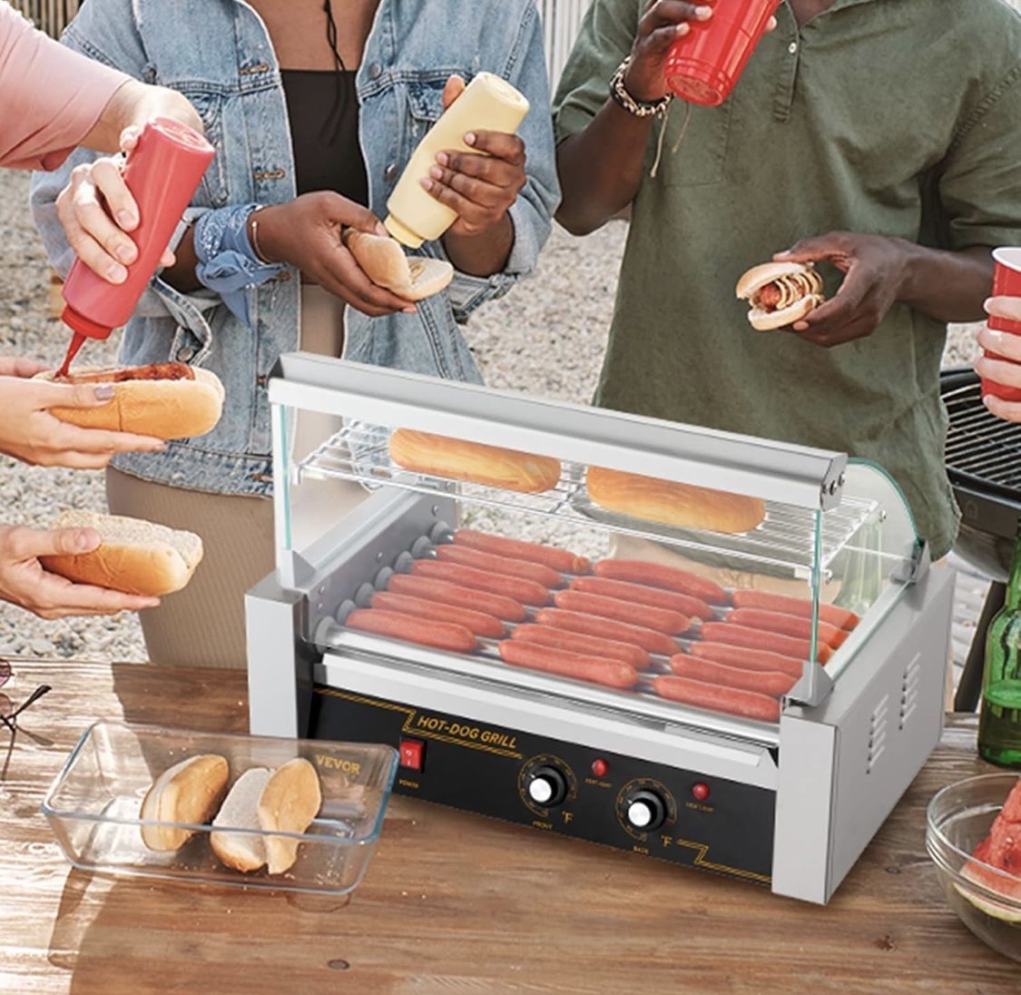 Vevor Multi-Use Hot Dog Roller Grill - Warms 18 Hot Dogs & Buns, ETL Certified, Stainless Steel