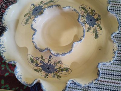 Hand-Painted vintage Ceramic pottery Chip and Dip Platter.