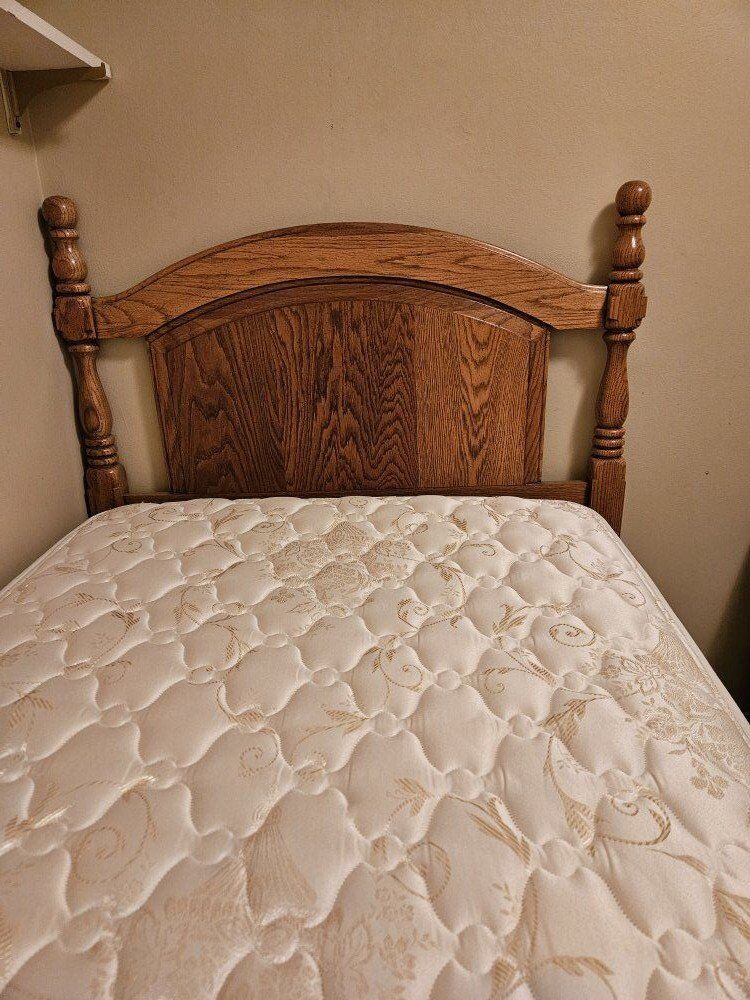 Twin bed, mattress, box springs, frame