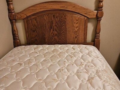 Twin bed, mattress, box springs, frame