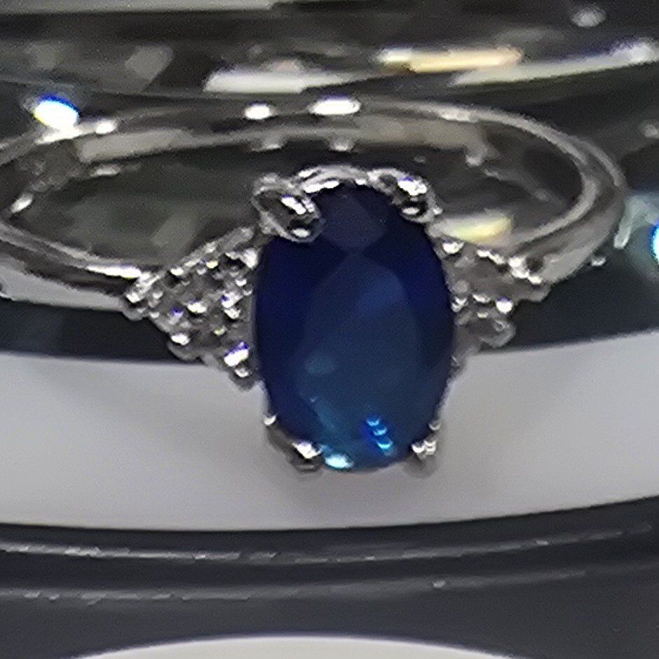 Silver Sapphire & Diamond Ring