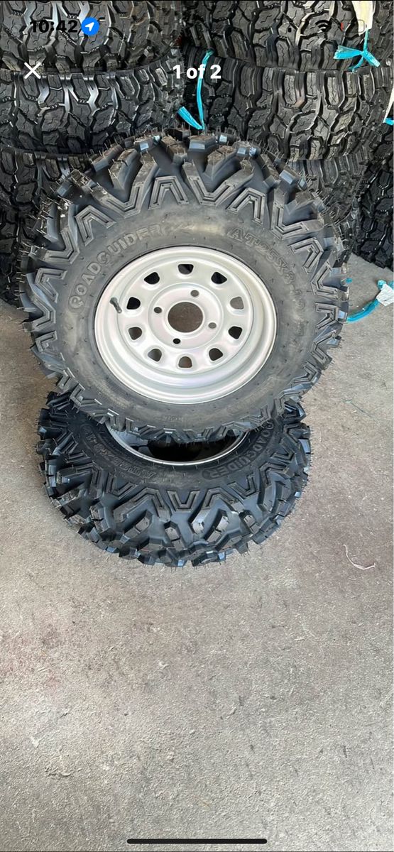 25X8-12 NEW PAIR OF ROAD GUIDER ATV/UTV TIRES W/WH