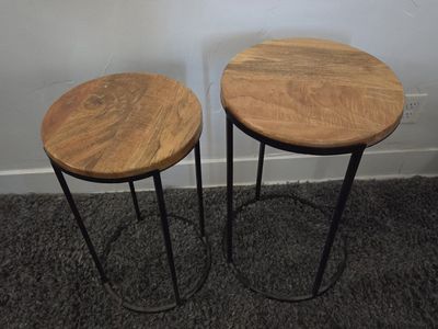Sturdy Wooden side tables 15 inches & 13 inches: wooden tops with metal frame nesting tables