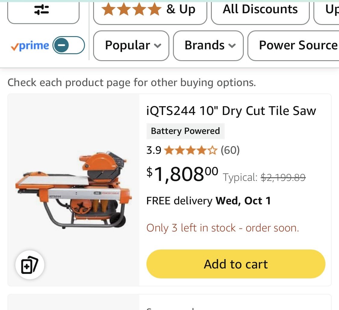iQTS244 10" Dry Cut Tile Saw only used for one job 