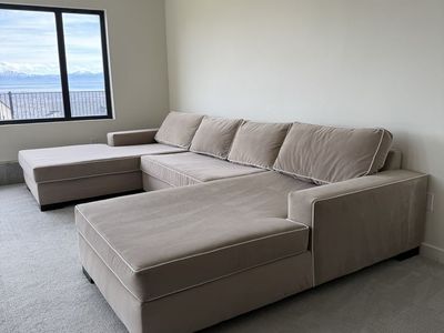 Oversized 3-Piece Sectional Couch – Custom Beige/Tan – Excellent Condition