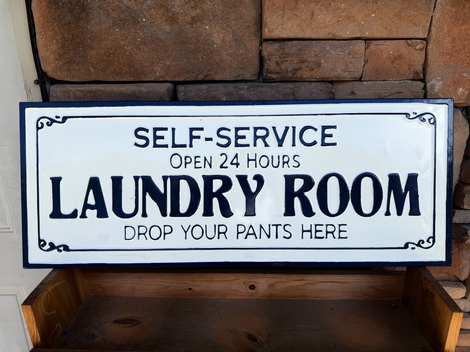 Metal Laundry Room Sign Wall Art - Navy Blue