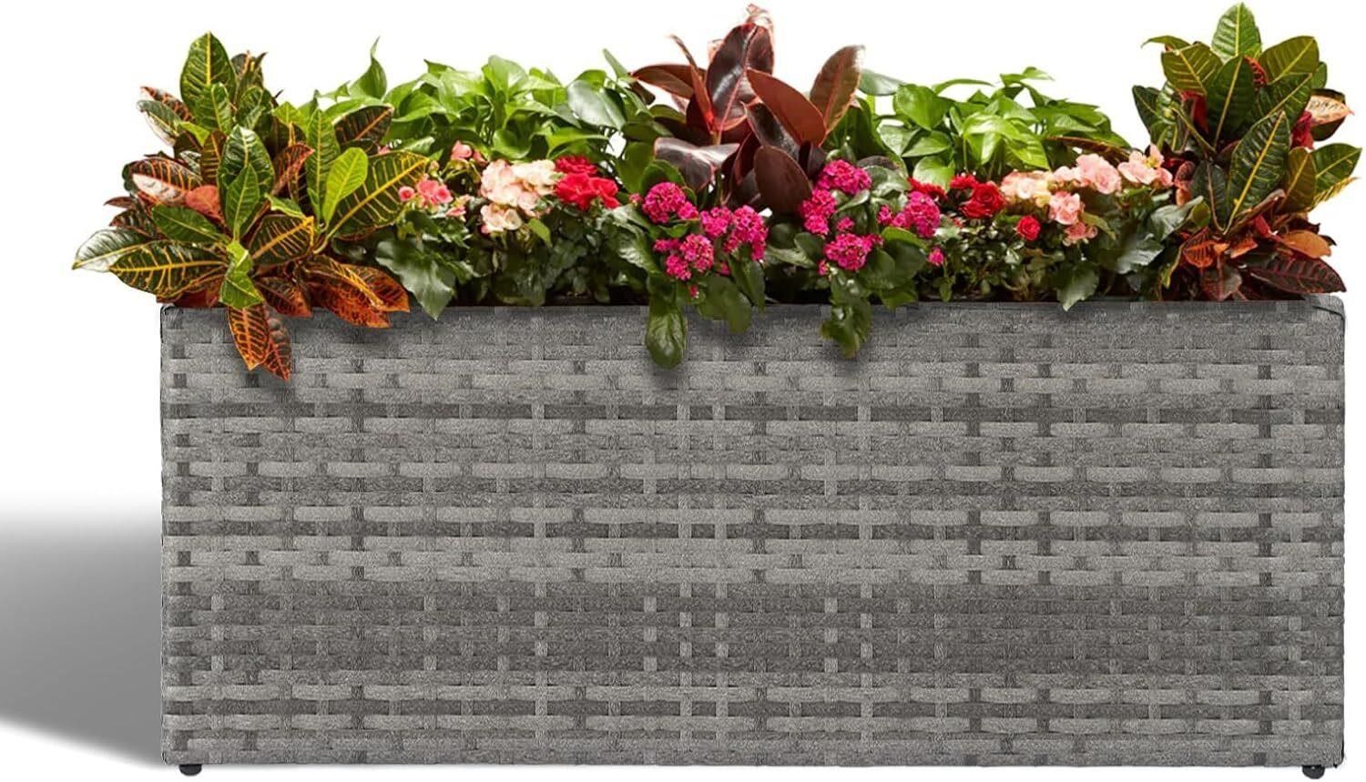 LEWIS&WAYNE Large Rectangular Block Planter Box Handmade Wicker Tall Planters for Outdoor Plants  - Gray, 30''x12''x16''