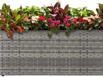 LEWIS&WAYNE Large Rectangular Block Planter Box Handmade Wicker Tall Planters for Outdoor Plants - Gray, 30''x12''x16''