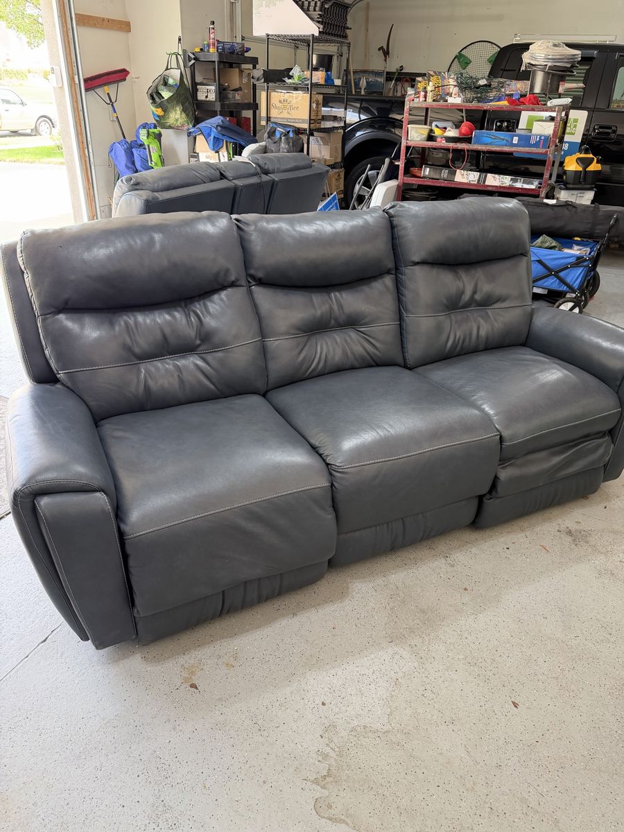 Blue Leather Power Reclining Sofa and Love seat Set - Zero Gravity