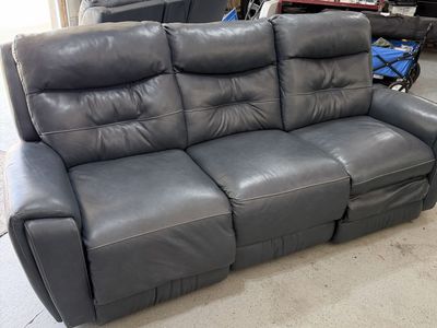 Blue Leather Power Reclining Sofa and Love seat Set - Zero Gravity