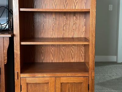 Mission Style Solid Oak Bookcase with Cabinet