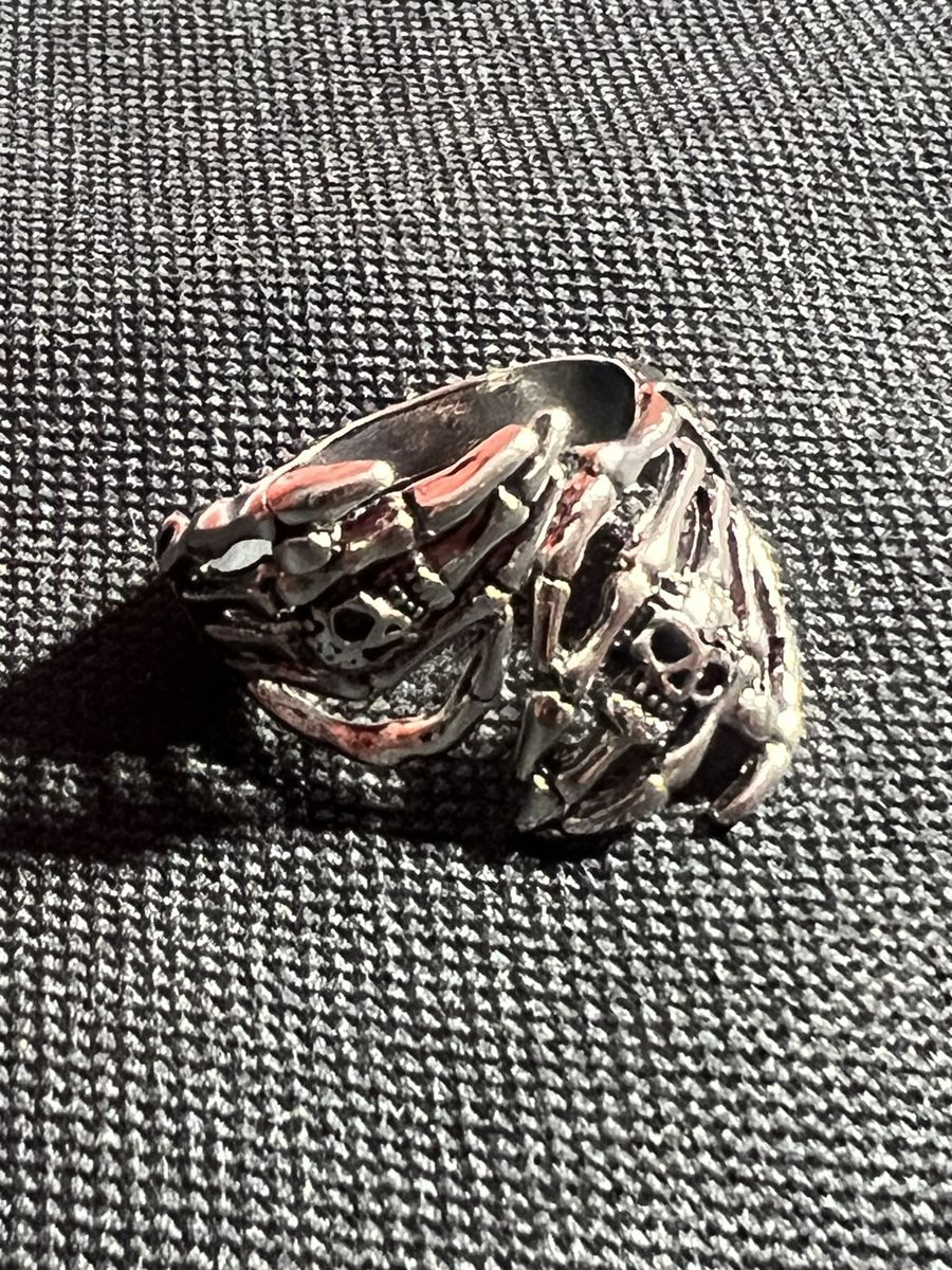 Skull and Bones Ring Silver-Toned, Unique Statement Jewelry size-10.5