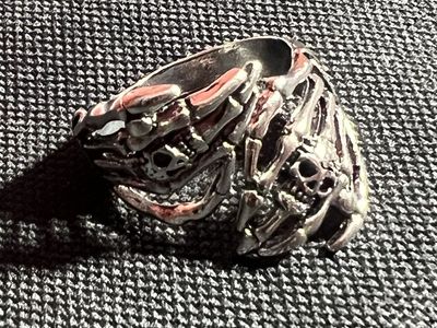 Skull and Bones Ring Silver-Toned, Unique Statement Jewelry size-10.5