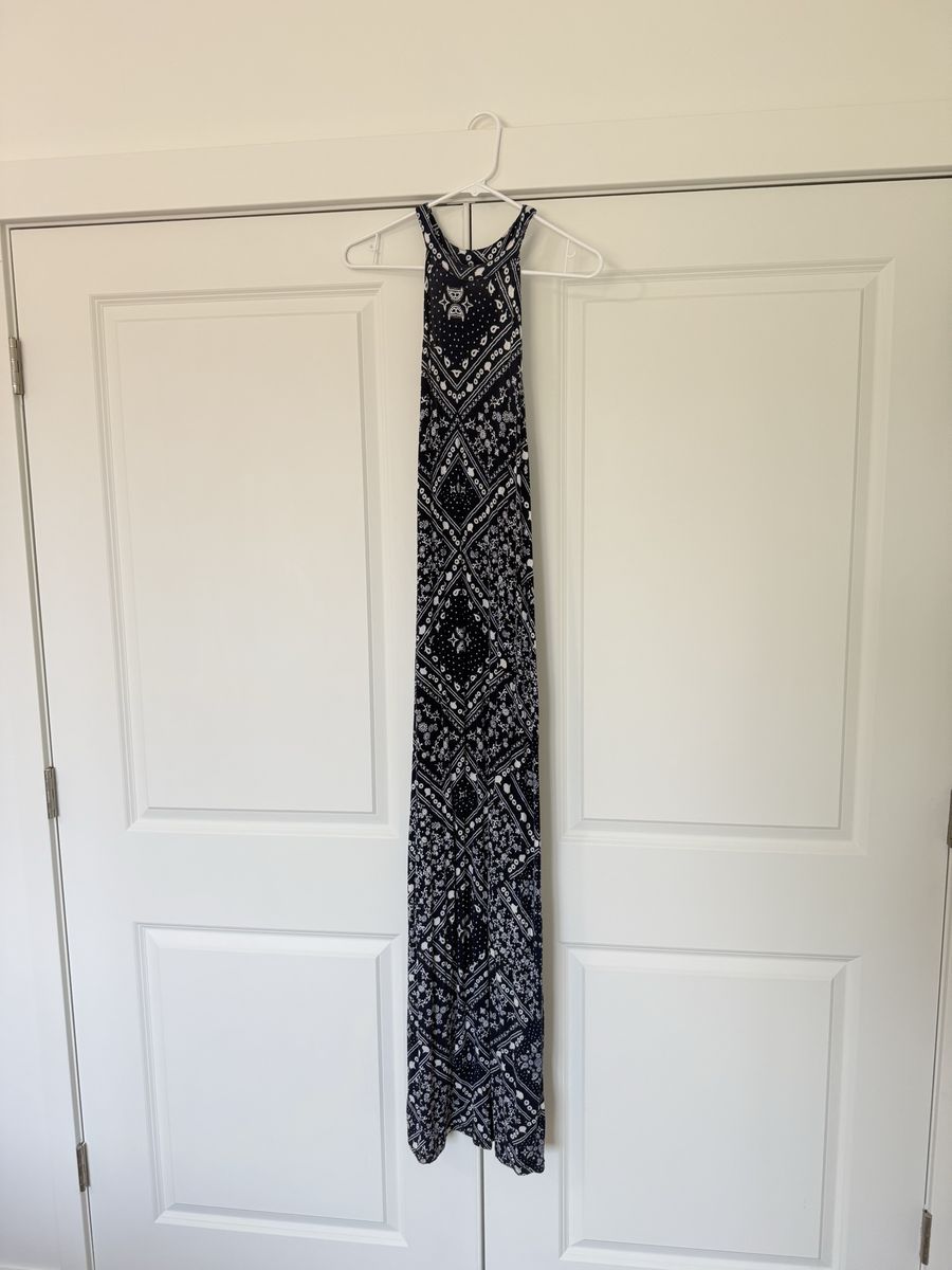 Navy & White Bandana Print Halter Maxi Dress - Size S/M